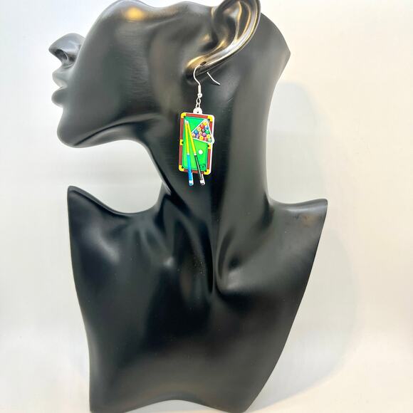 Pool Table Earrings - Game Earrings - Party Earrings - Party Earrings - Billiard - Picture 5 of 7
